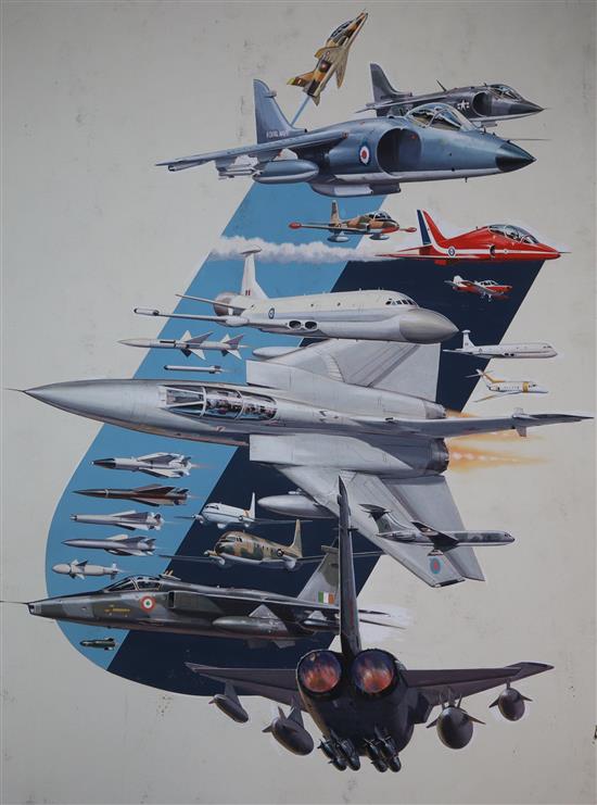 Derek Bunce, a folio of original gouache, Illustrations relating to aviation, with related press cuttings,